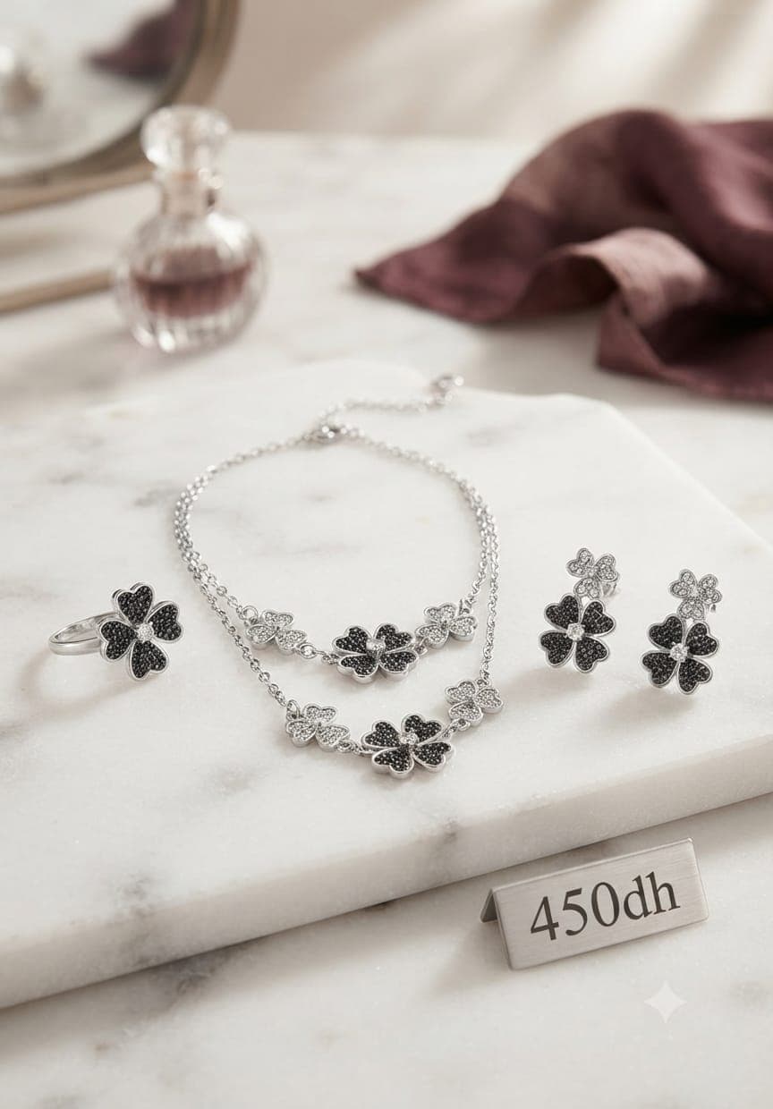 Bijoux en argent fleurs noires